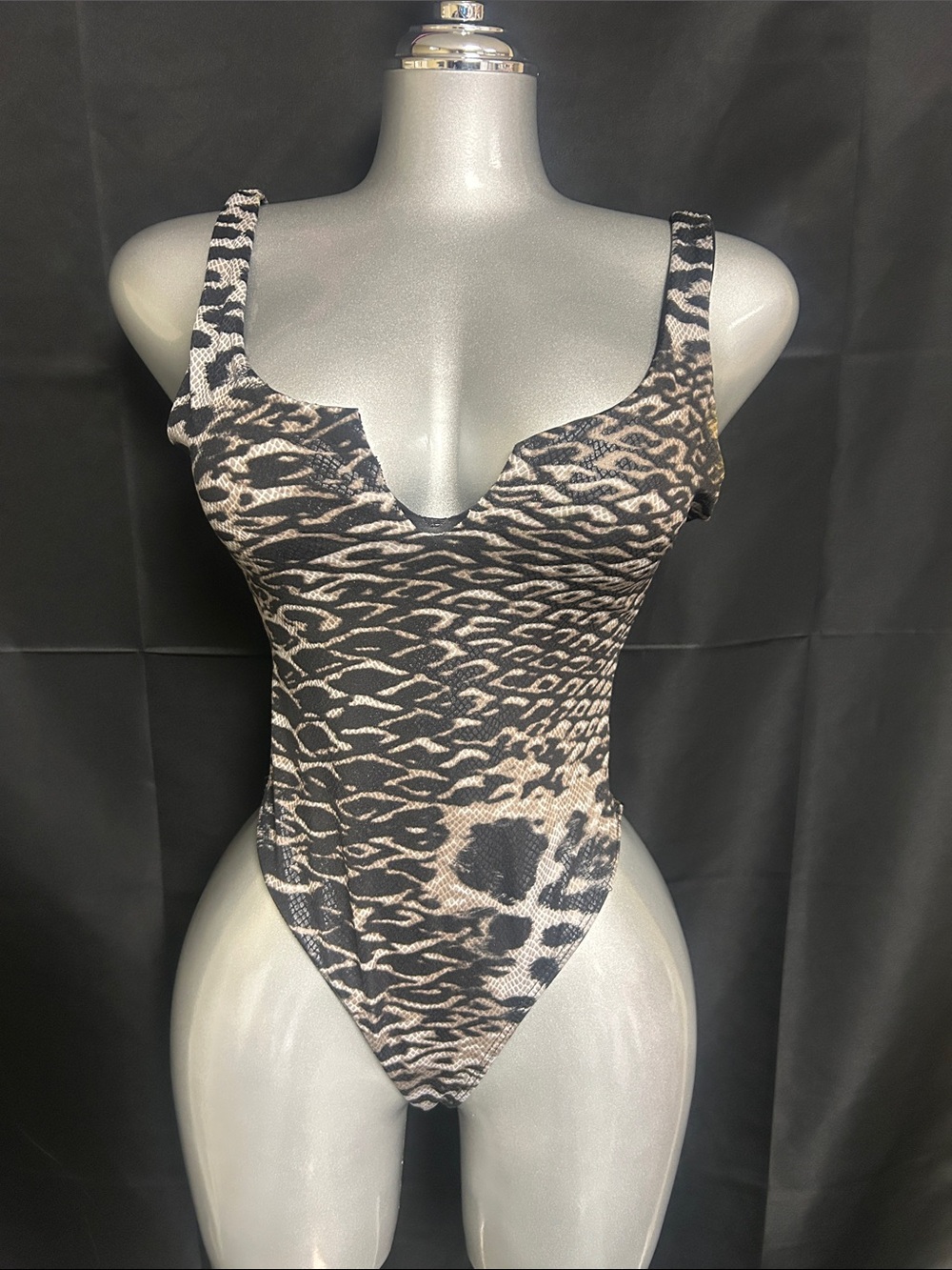Kids One-Piece Swimsuit in Black and Cream Animal Print